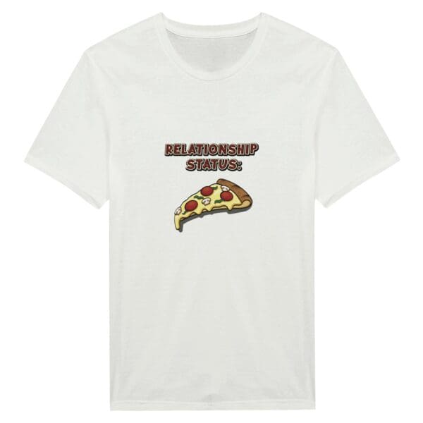 A white t-shirt with a picture of pizza on it.