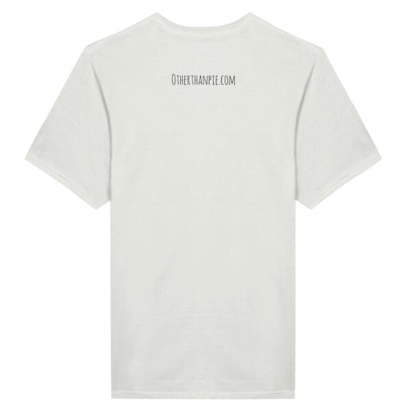 White T-shirt with OtherThanPie.com logo.