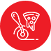 A red circle with a pizza and spoon on it